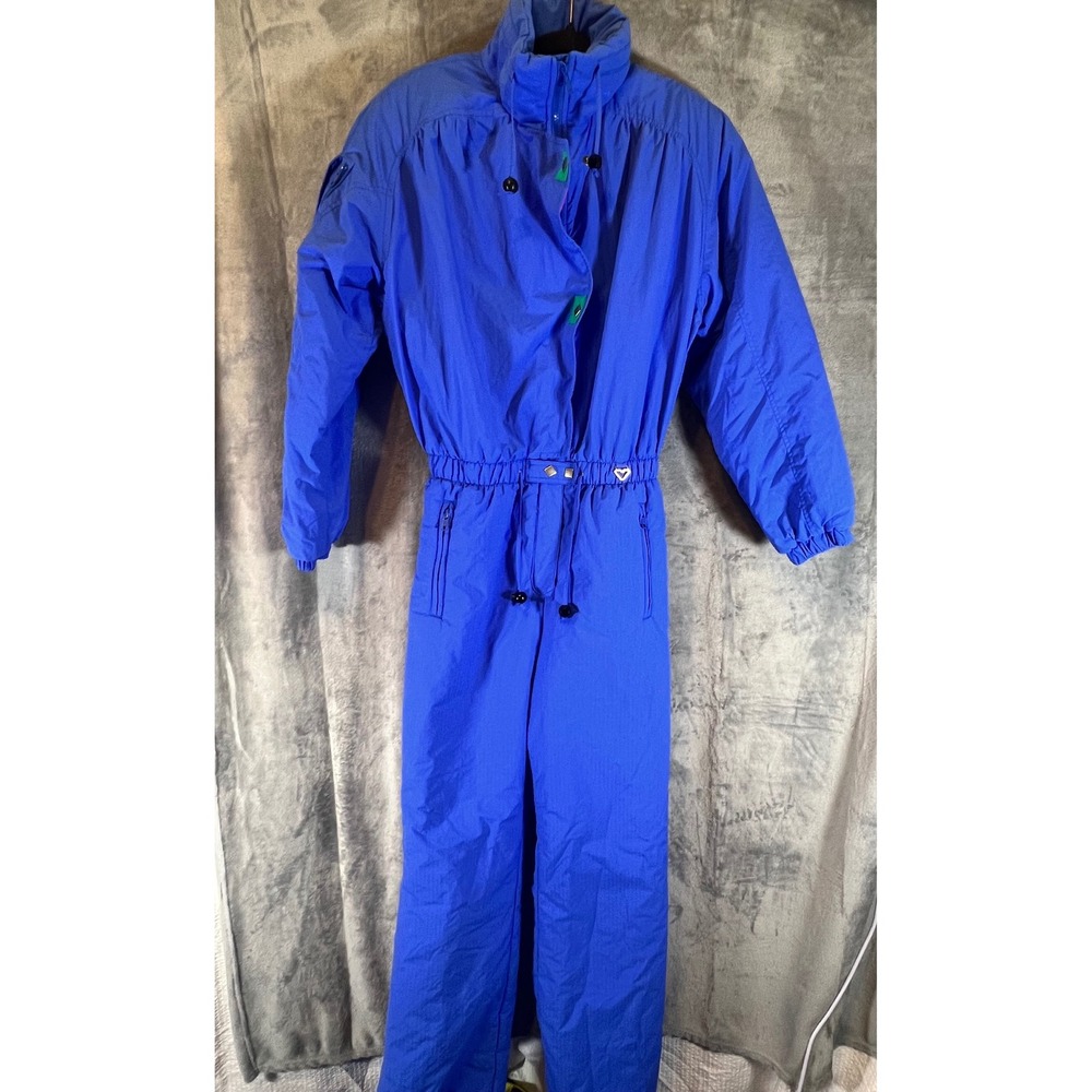 Vintage Obermeyer Ladies‎ 10 Ski Suit Blue One Piece Snowsuit Belted 80s 90s